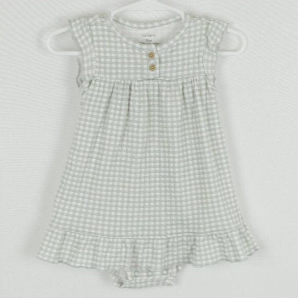 Carter's Infant Size 9 Months Green White Plaid Cap Sleeve Bodysuit Dress - Picture 1 of 7